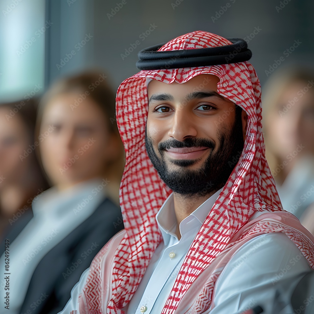 Portrait of a Smiling Arab Man Wearing a Traditional Headscarf Portrait of a Smiling Arab Man Wearing a Traditional Headscarf