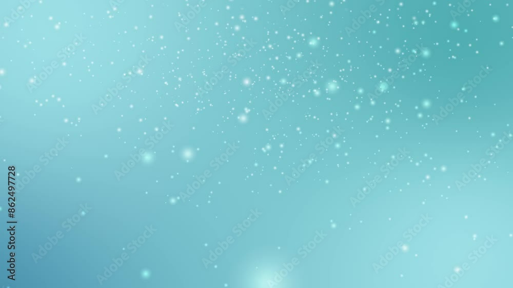 Animated background of snow falling from the blue sky to the ground. Beautiful light blue snowing background for christmas. Merry christmas, Holiday, winter, New Year, snowflake, snow