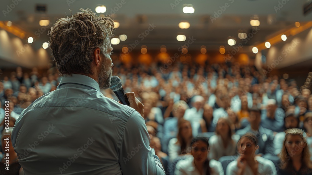 In the midst of an enlightening lecture, the speaker, standing at the podium, captivates the auditorium filled with attentive listeners. In the midst of an enlightening lecture, the speaker, standing at the podium, captivates the auditorium filled with attentive listeners.