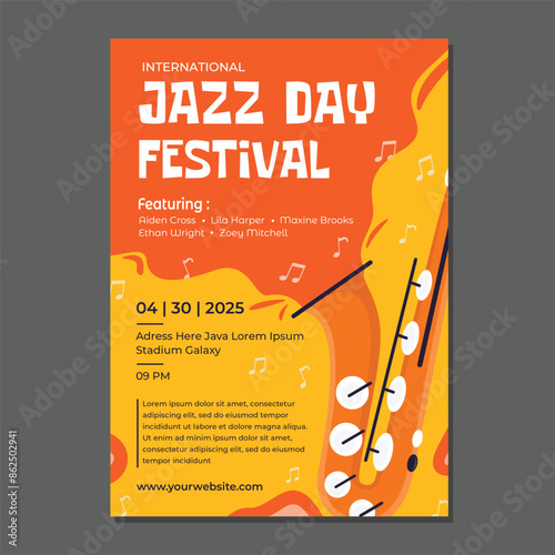 Jazz poster Jazz festival poster with trumpet microphone flat illustration. Music festival flyer design template.