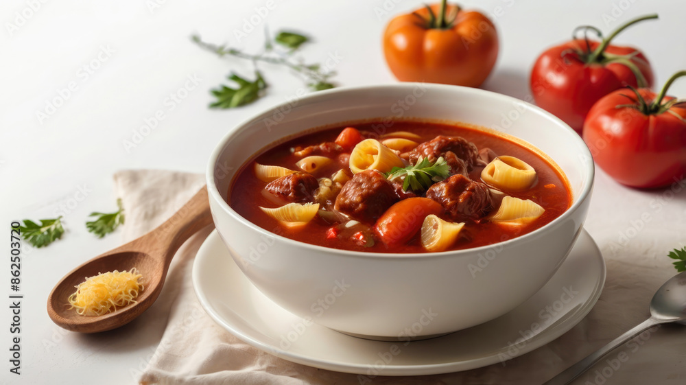Goulash soup. White Background. it is a soup or stew of meat and vegetables seasoned with paprika and other spices. Goulash soup. White Background. it is a soup or stew of meat and vegetables seasoned with paprika and other spices.