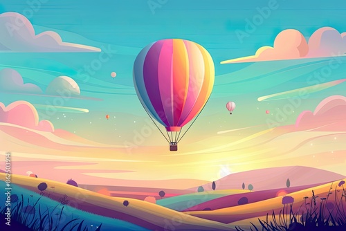 Hot Air Balloons Over Rolling Hills at Sunrise photo
