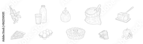 Baking Ingredient for Cooking Sketch Hand Drawn Vector Set