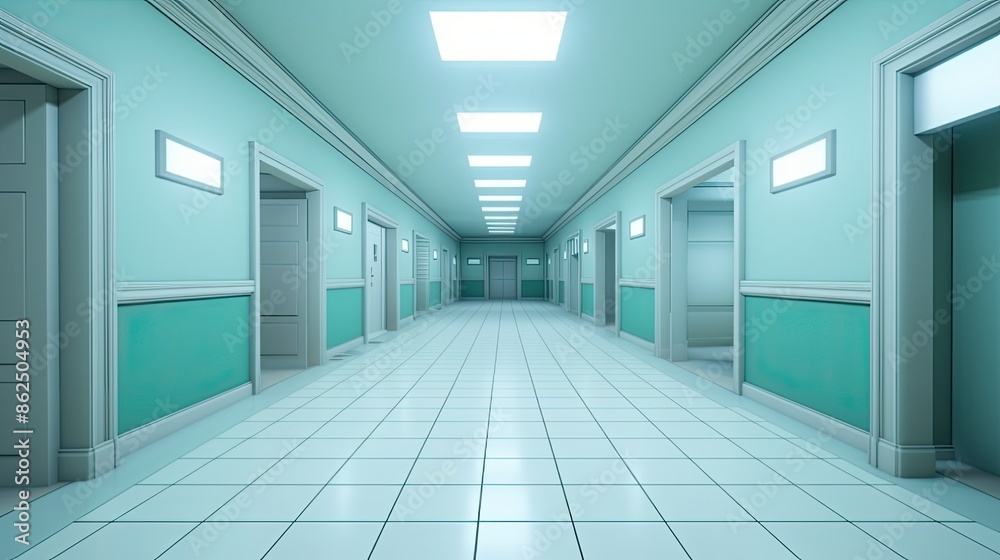 Fototapeta premium Empty modern hospital corridor, clinic hallway interior background