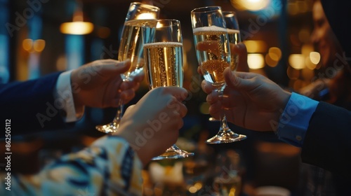 The toast with champagne glasses