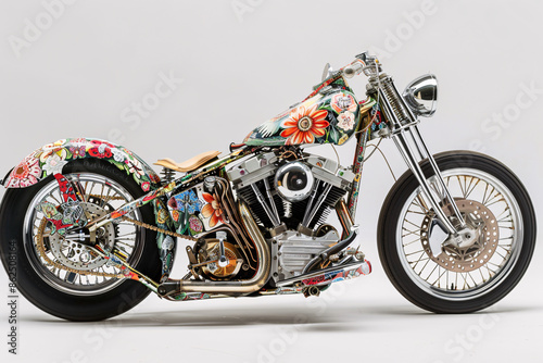 a motorcycle decorated with flowers photo