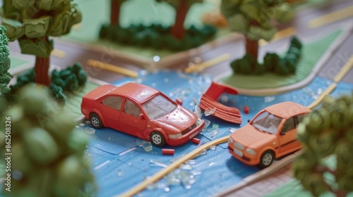 Plasticine characters. Car accident at a crossroads photo