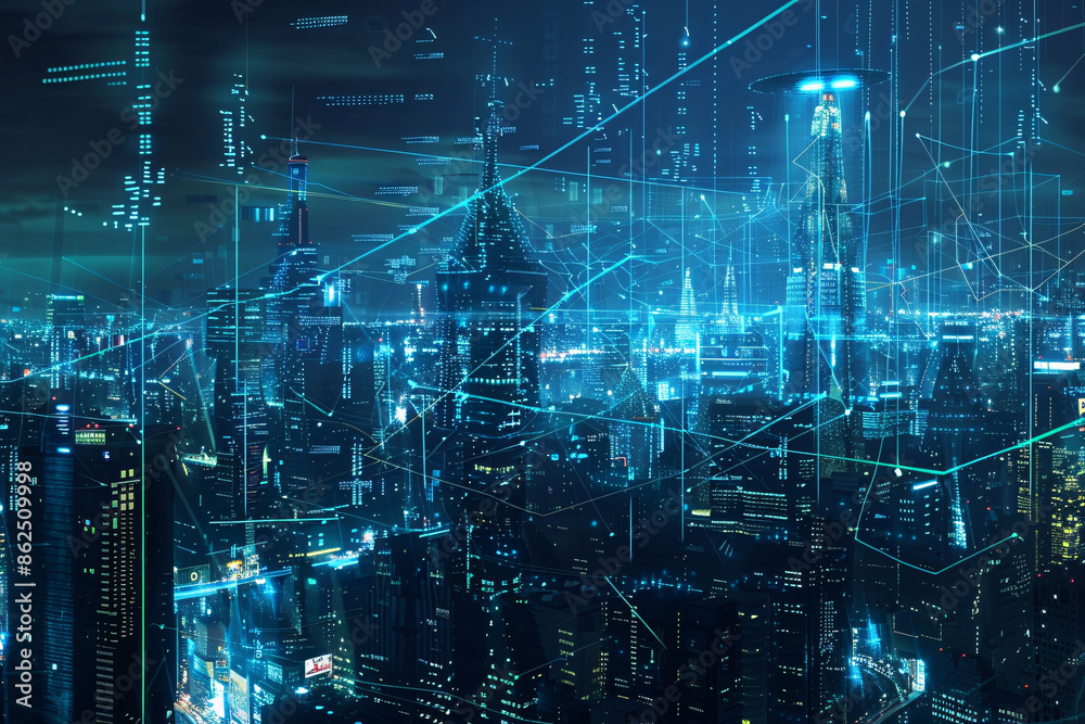 a city skyline at night