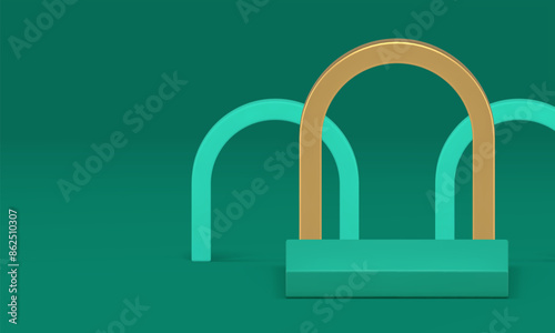 3d green podium geometric shapes luxury display for presentation realistic vector illustration