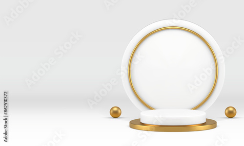 Luxury 3d podium pedestal white showroom display for show realistic vector illustration