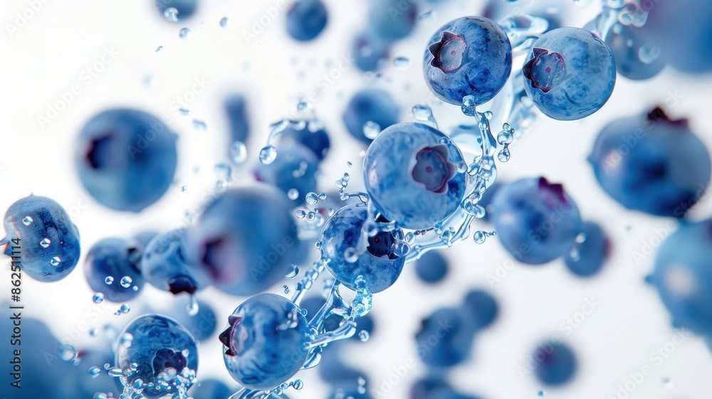 Blueberries in Motion with Splashing Water