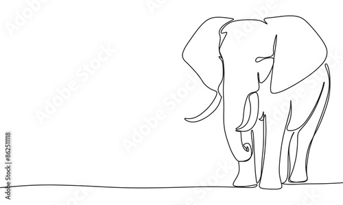 Elephant, one line continuous. Line art Elephant. Hand drawn vector art.