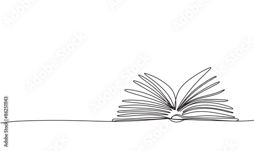 Open book one line continuous. Line art Open book. Hand drawn vector art.
