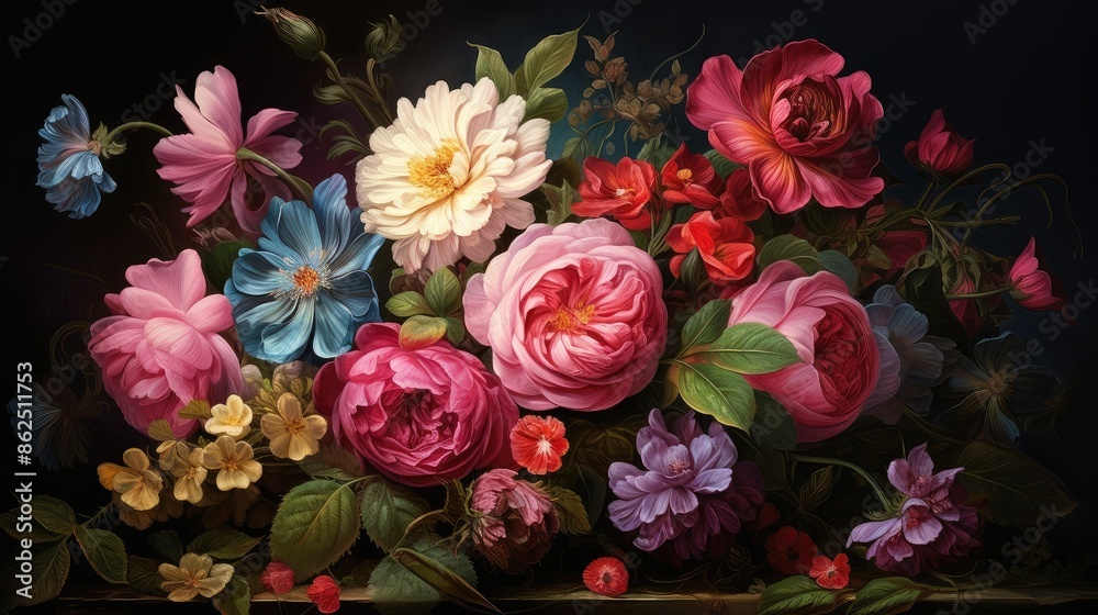 Elegant flowers blooming in vibrant hues Elegant flowers blooming in vibrant hues