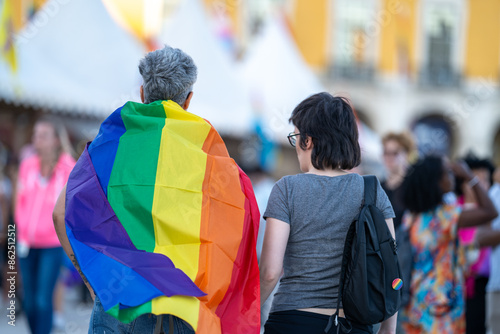 june 22, 2024 Lisbon people in LGBTI flags on the streets of Lisbon Arrail pride festival 