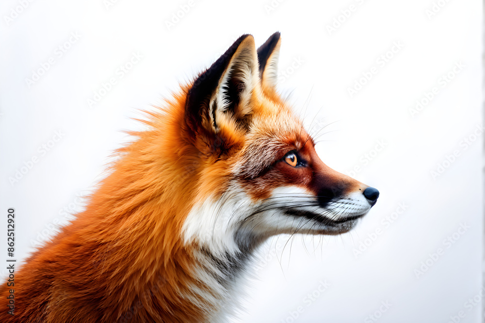 Side view of a Red fox looking up, two years old, isolated on white Side view of a Red fox looking up, two years old, isolated on white