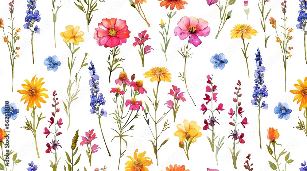 custom made wallpaper toronto digitalColorful floral pattern on white background.