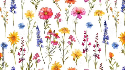 Colorful floral pattern on white background.
