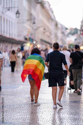 june 22, 2024 Lisbon people in LGBTI flags on the streets of Lisbon Arrail pride festival 