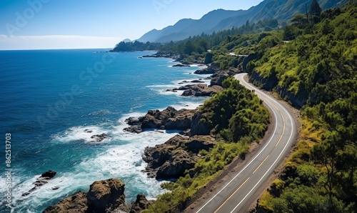 Wallpaper Mural Coastal Road Winding Through Lush Green Hills Torontodigital.ca