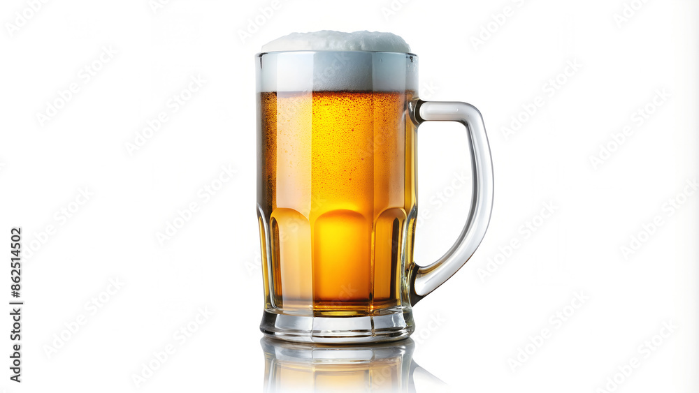 Full Glass of Beer With White Foam on Top, Isolated on White Background Full Glass of Beer With White Foam on Top, Isolated on White Background