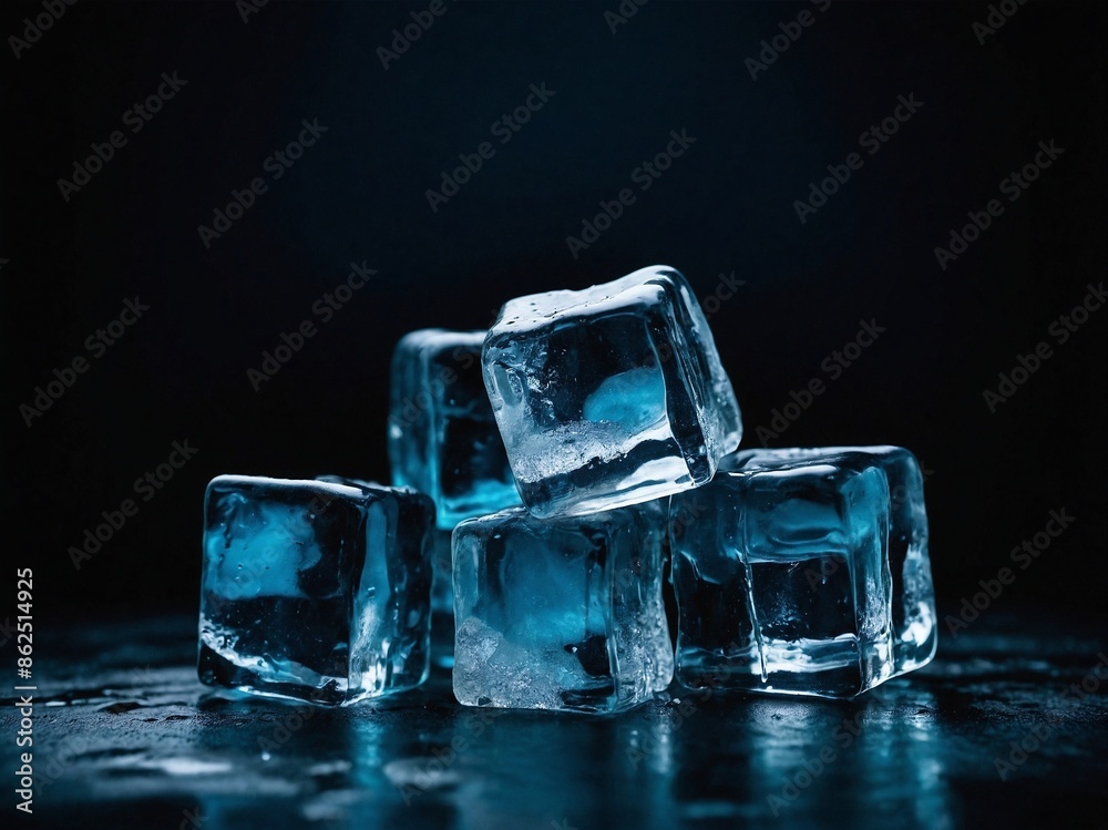 Melting ice cubes, dark background Melting ice cubes, dark background