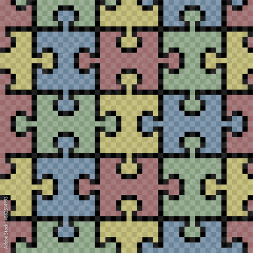 Seamless color pixel background with puzzle.