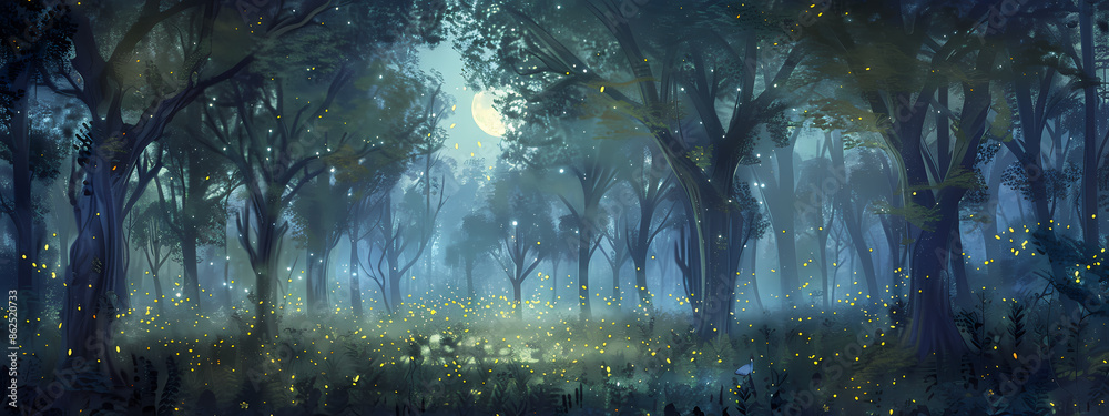 Obraz premium Moonlit Enchanted Forest