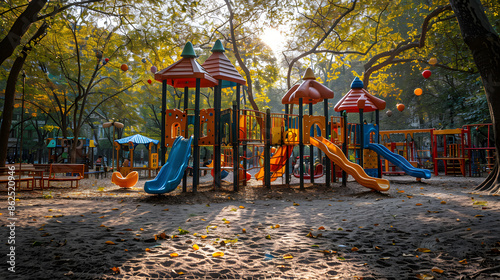 Superbe photo d'un parc pour enfants avec beaucoup de couleurs