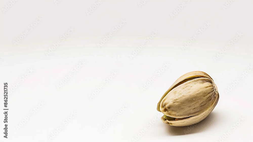 A pistachio is on a white background. A pistachio is on a white background.