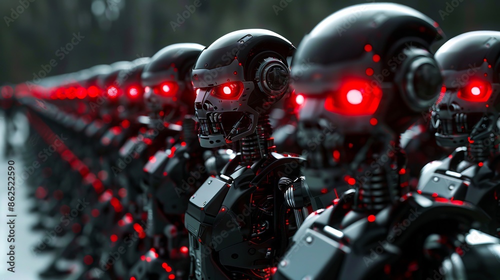 Fototapeta premium A group of robots with red eyes.