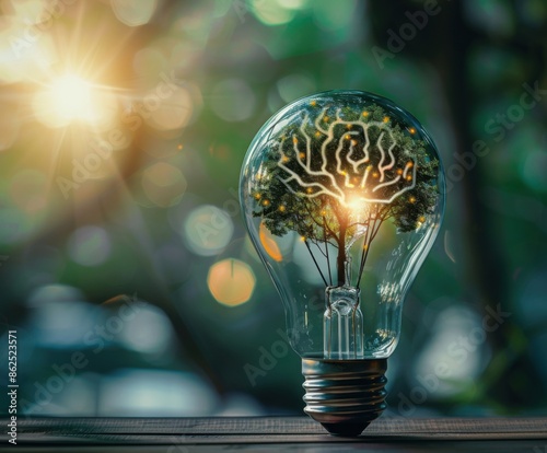 Innovative Tree of Knowledge in Lightbulb Concept photo