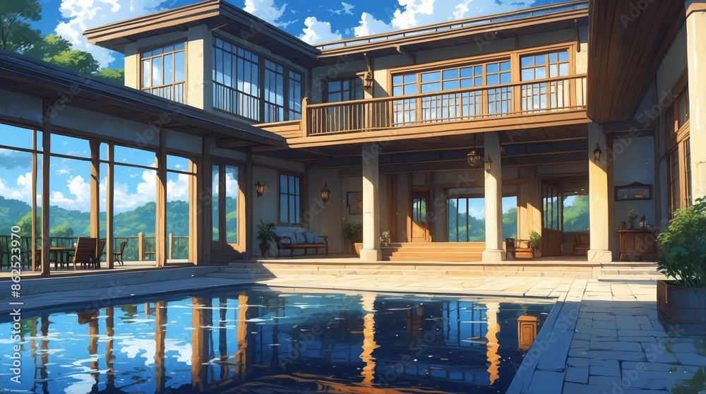 Luxurious Mansion, landscape view, night view Luxurious Mansion, landscape view, night view