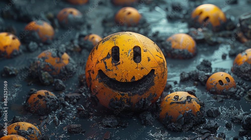 Smiley face surrounded by sad symbols Smiley face surrounded by sad symbols