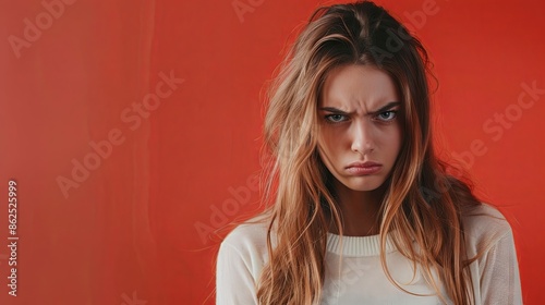 Angry young woman over isolated background