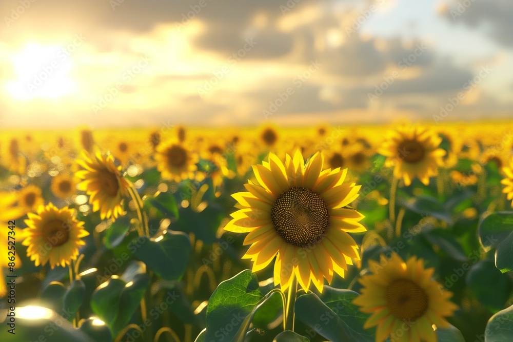 Fototapeta premium sun flower field by generative ai