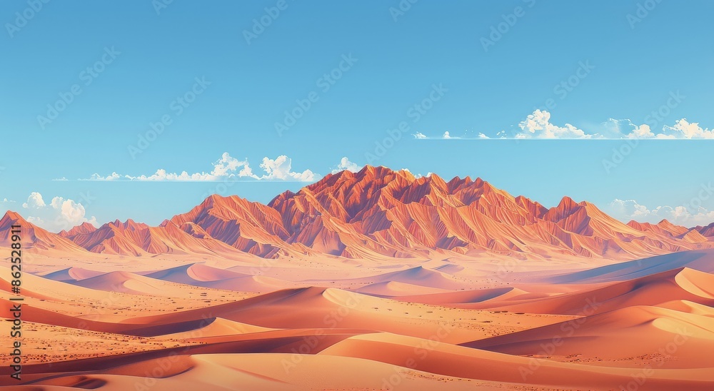 Naklejka premium Red Sand Dunes And Mountains In The Desert Landscape