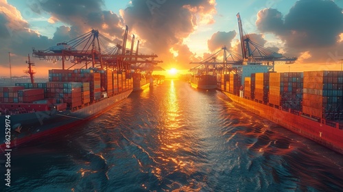 Wallpaper Mural Capture the hustle and bustle of a busy port as cranes load and unload containers onto a cargo ship, with Torontodigital.ca