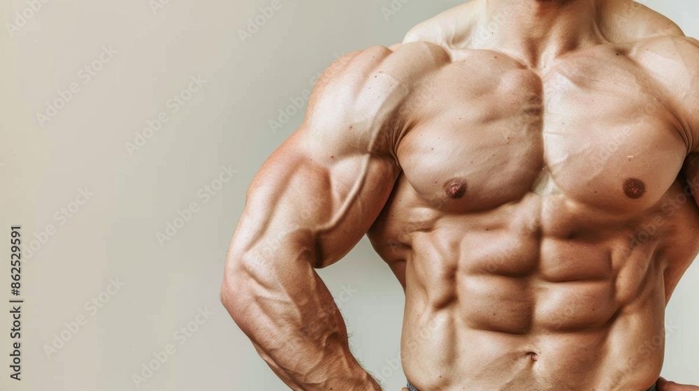Obraz premium Strong adult white fitness model showcasing muscular physique