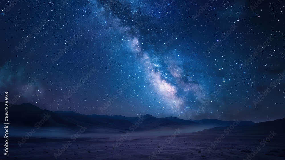 Stunning night sky with the Milky Way galaxy visible over a serene desert landscape, showcasing a breathtaking celestial display. Stunning night sky with the Milky Way galaxy visible over a serene desert landscape, showcasing a breathtaking celestial display.