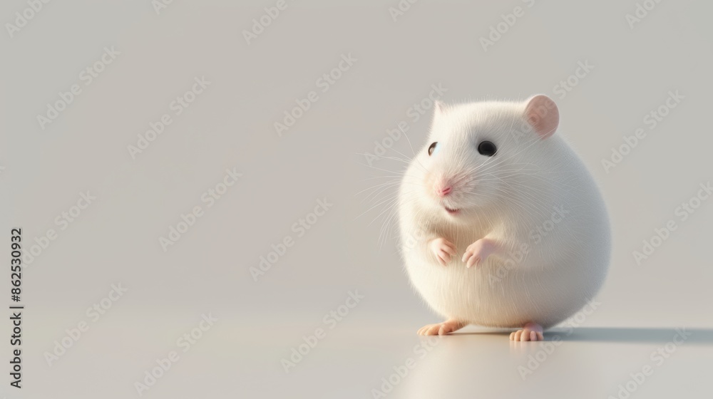 Adorable white mouse with large ears and a rounded body sitting on a plain surface, exuding cuteness and curiosity. Isolated on a grey background. Adorable white mouse with large ears and a rounded body sitting on a plain surface, exuding cuteness and curiosity. Isolated on a grey background.