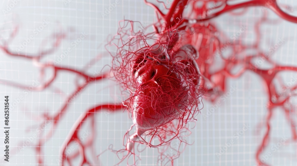 Detailed 3D rendering of a human heart with surrounding arteries and ...