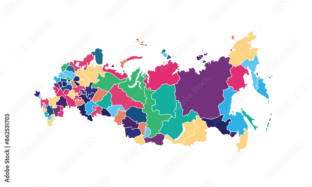 Fototapeta premium Map of russian federation isolated modern colorful style. for website layouts, background, education, precise, customizable, Travel worldwide, map silhouette backdrop, earth geography, political.