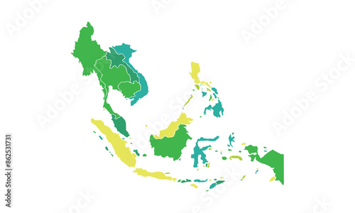 Southeast Asia isolated modern colorful style. for website layouts, background, education, precise, customizable, Travel worldwide, map silhouette backdrop, earth geography, political, reports.