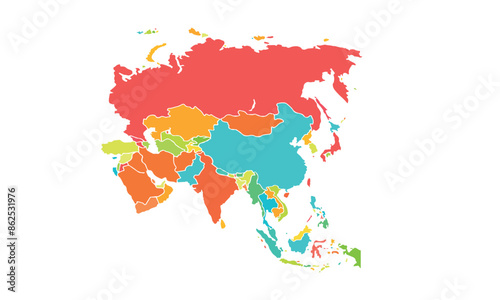 Map of Asia isolated modern colorful style. for website layouts, background, education, precise, customizable, Travel worldwide, map silhouette backdrop, earth geography, political, reports.