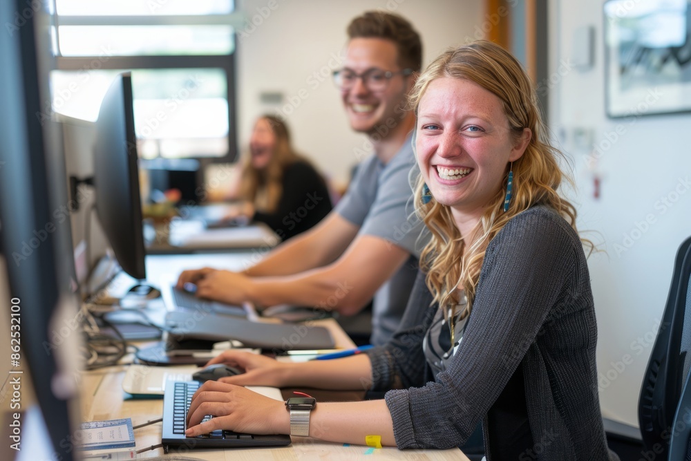 Professional Photography of colleagues laughing together during a casual break, enjoying light-hearted moments and building camarader, Generative AI Professional Photography of colleagues laughing together during a casual break, enjoying light-hearted moments and building camarader, Generative AI