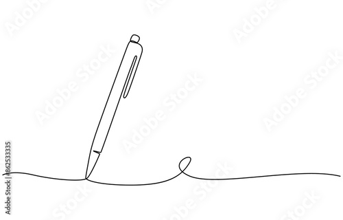 One continuous line drawing of pen Pencil symbol of study and education concept in simple linear style, Hand holding a pencil and drawing a line. Hand drawn with thin line, Png clipart isolated on tra