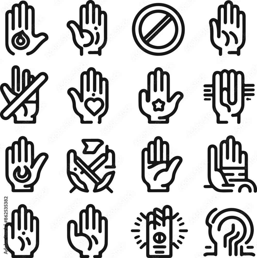 A set of hand line icon.. Art & Illustration A set of hand line icon.. Art & Illustration