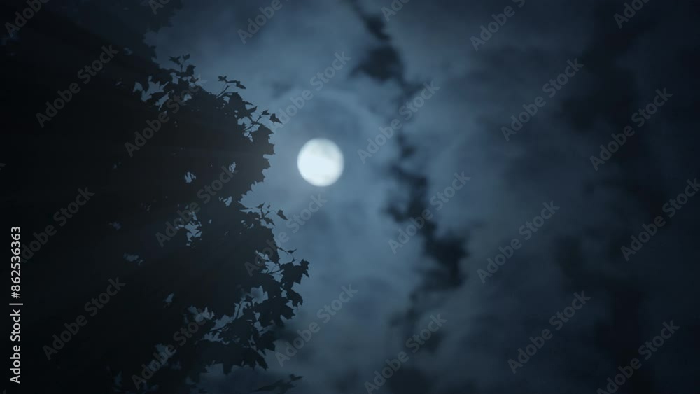 The full moon is illuminating the night sky, peeking through the clouds The full moon is illuminating the night sky, peeking through the clouds
