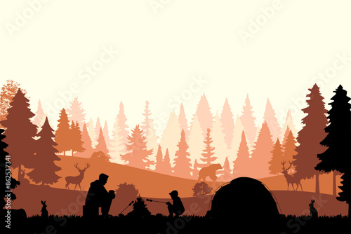 Silhouette of hill nature camping landscape. Vector illustration design template